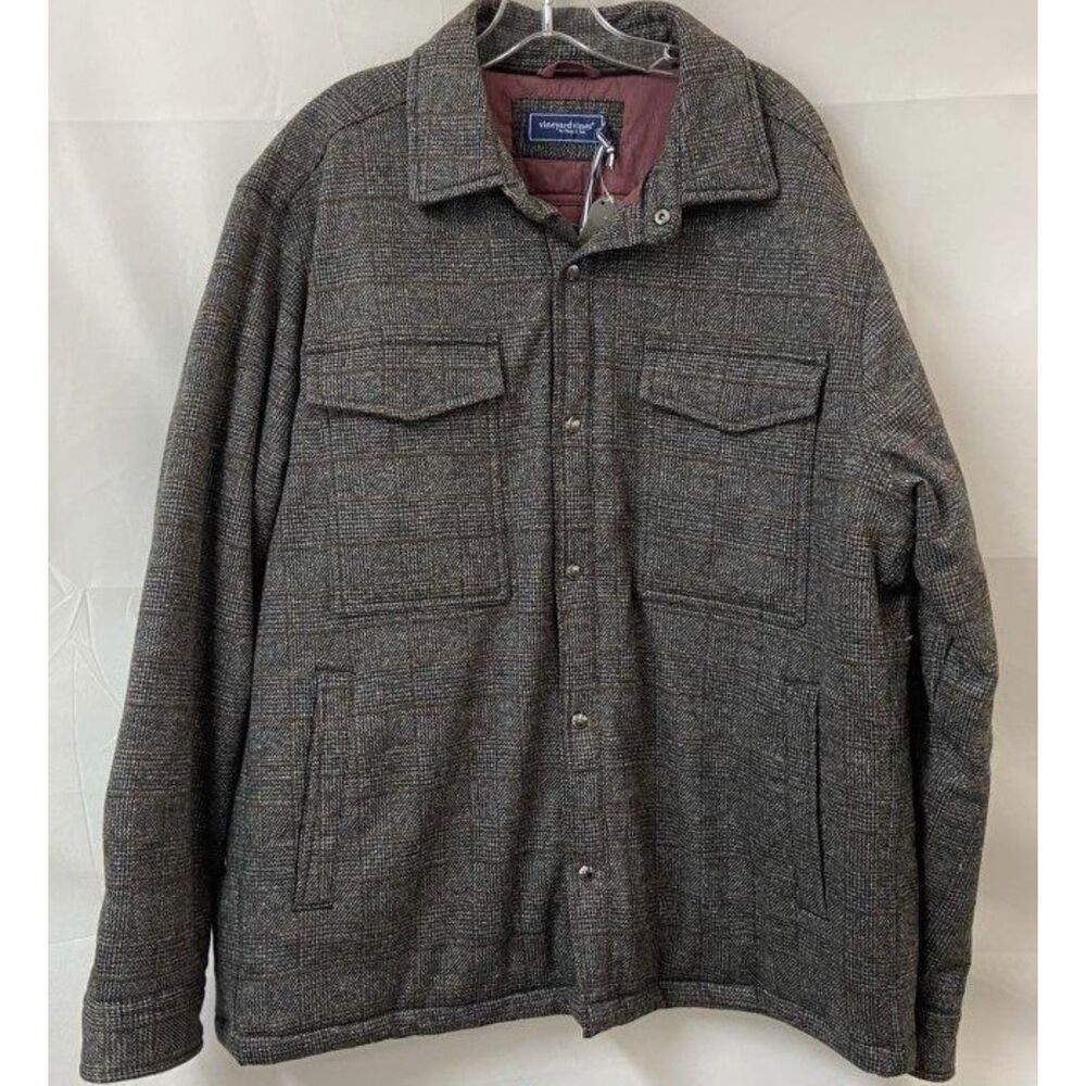 Vineyard Vines OTG Insulated Shirt Jacket XL Plaid Heather Grey Wool Blend NWT